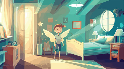 Tooth Fairy with paper figure in childrens bedroom vector