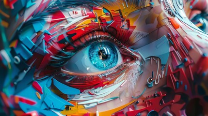 Capture a mesmerizing blend of tilted angle views and psychological concepts in a mural-style...