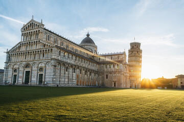 Tower of Pisa. The most famous monument of Italy. Square of Miracles in Pisa. - obrazy, fototapety, plakaty