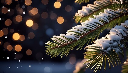 a branch of a Christmas tree on which there is snow