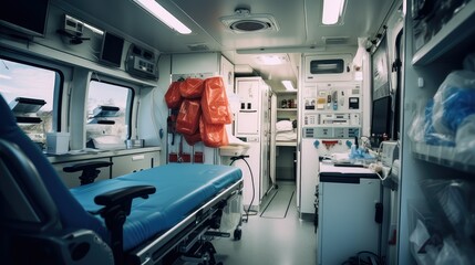 shelves blurred ambulance interior