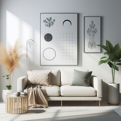 Minimalist modern living room interior background, living room mock up in scandinavian style, empty wall mockup