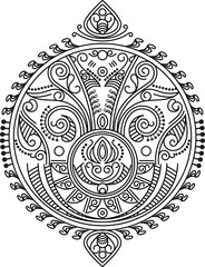 Indian Traditional and Cultural Rangoli, Alpona, Kolam, or Paisley vector line art. Bengal Art India. centuries-old Bengali art tradition of the Bengal region, for textile printing, logo, wallpaper	
