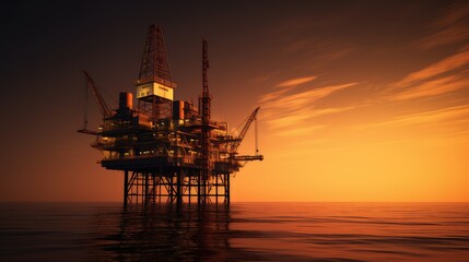 Fototapeta premium setting silhouette oil rig