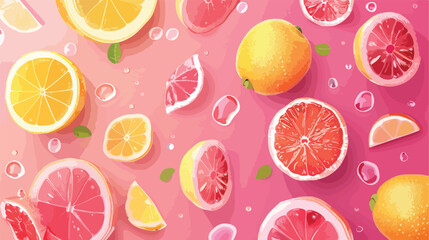 Unusual pink sliced citrus fruits on color background