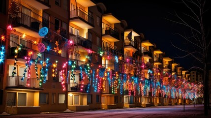 colorful lights apartment building
