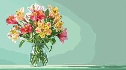 Vase with bouquet of beautiful alstroemeria flowers 
