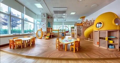 The Colorful Playroom of a Brand New Kindergarten