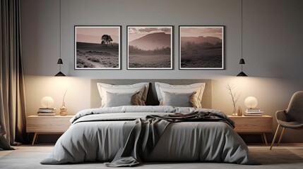 intimate room with framed pictures grey