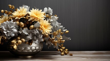 table gold and gray flowers