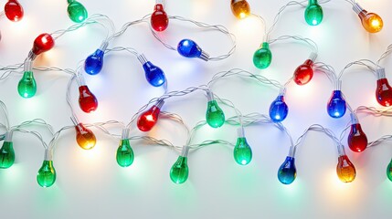 red holiday lights on white background