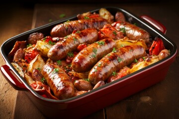 Detailed Sausage grill photo. Cooked cuisine. Generate Ai