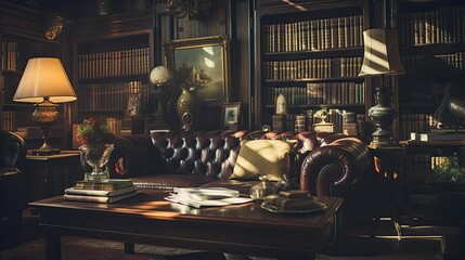 books blurred vintage home interior