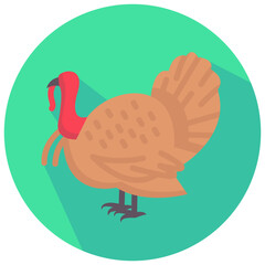 turkey round flat vector icon