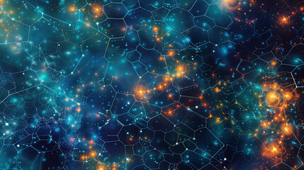 Digital Network of Interconnected Points and Lines Resembling a Cosmic Web