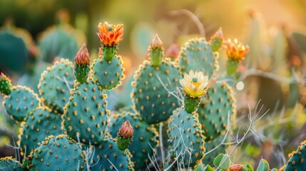 Cactus flower blooming in the garden with soft focus background