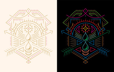 Decorative Elements Geometric Design with Drops Arrows and Sun Line Drawing Vector Art Colorful Illustration