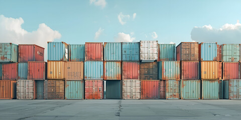 Container logistic storage port transport import export goods stock cartoon