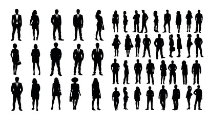 Business people silhouette illustration set. Shadow silhouettes of a crowd. Adult male and female anonymous characters.