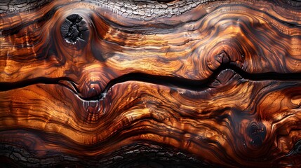 Intricate Wooden Textures and Patterns - Abstract Art with Warm Brown Tones, Swirling Grains, and Dark Contrasts for Backgrounds