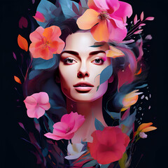 womans face and floral with for international womens day generative ai womens day generative ai