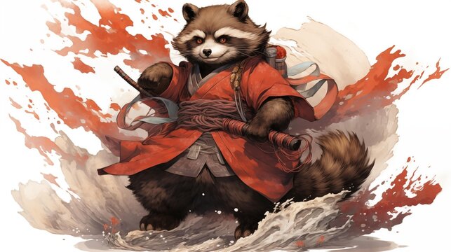 Illustration of a Tanuki on a White Background