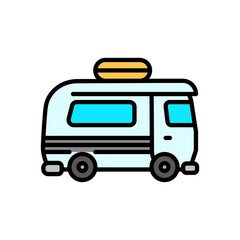 Colored line icon of camper van, isolated background