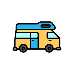 Colored line icon of camper van, isolated background
