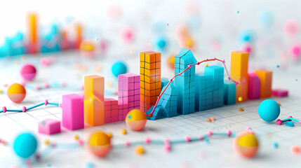 3D Flat Icon: Capital Climb with Financial Chart and Tech Elements on Isolated Background