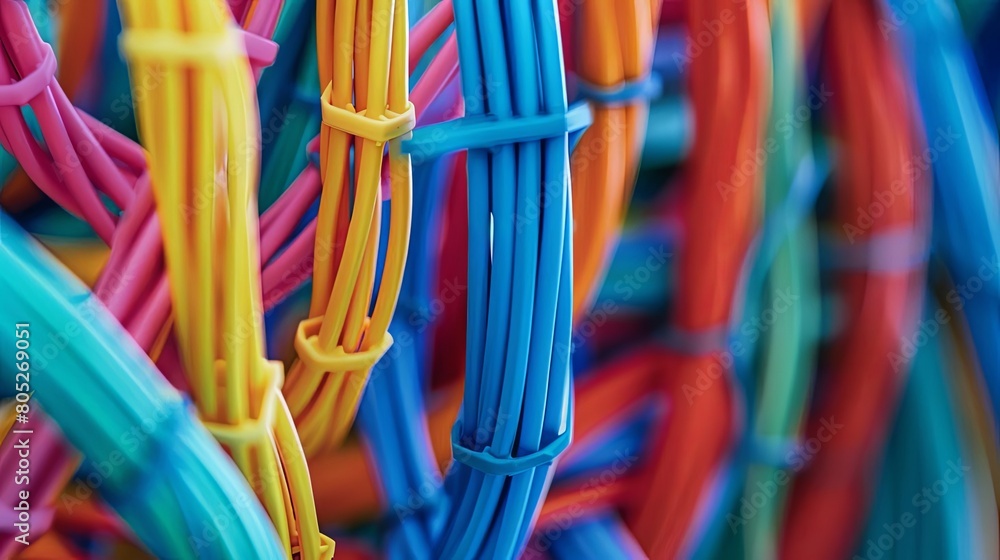 Aufkleber abstract pattern of colorful data cables arranged in a row from left to right, including a red cable