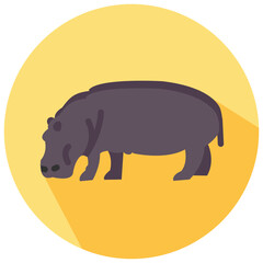 hippopotamus round flat vector icon