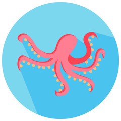 octopus round flat vector icon