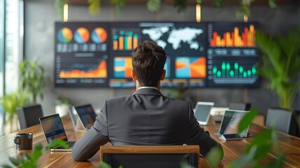 Step into a state-of-the-art meeting room where a dynamic business team utilizes a range of digital devices.