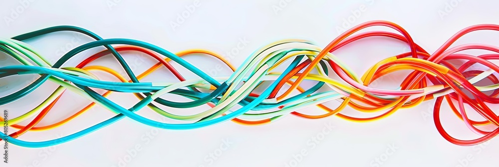 Poster abstract pattern of colorful ethernet cables against a isolated background