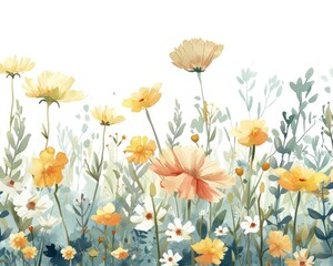 Pastel watercolor wildflowers, whimsical and airy for children's book illustrations