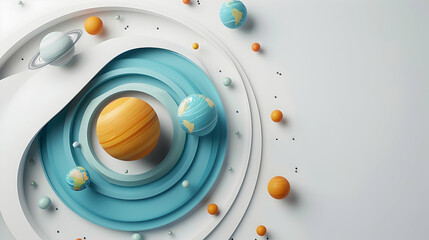 Innovation Orbit: 3D Flat Icon of Planets Orbiting Global Business Ideas in Financial Growth and Innovation Abstract Theme on Isolated White Background