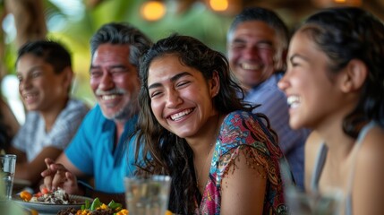 Obraz premium A heartwarming scene unfolds as parents and teenagers gather around the table, sharing stories, laughter, and love over delicious food and drinks.