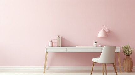 desk pink background wall