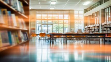 Fototapeta premium books blurred school building interior