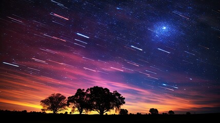 meteor night sky with stars