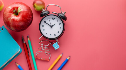 Fresh red apple with alarm clock and different station - Powered by Adobe