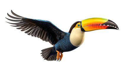 toucan in flight isolated on transparent background cutout