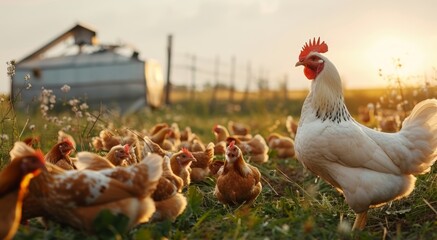 A Family Portrait Among Chickens on a Farm, Advocating for Ecological and Agricultural Harmony