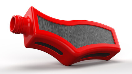 Red Water bottle with black scratched texture design. 3d render. Isolated on white background