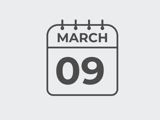 March 9 calendar reminder. 9 March daily calendar icon template. Calendar 9 March icon Design template. Vector illustration