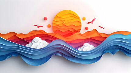 Abstract 3D Flat Icon of El Ni?o Weather Wave with Financial Growth and Innovation Designs on Isolated White Background