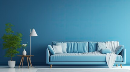 living blurred interior design blue