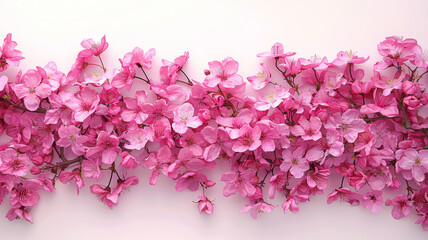 Pink flowers are arranged in a row, creating a sense of harmony and beauty