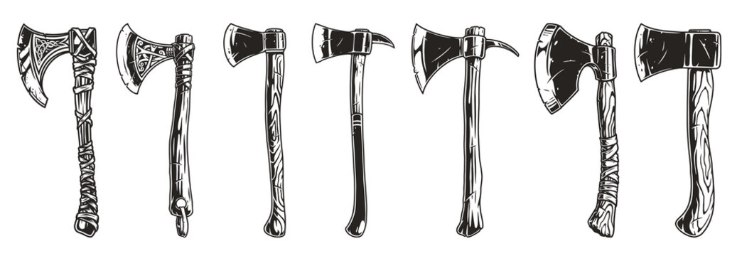 Axes vintage set stickers monochrome