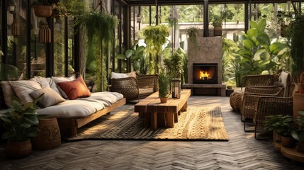 greenery blurred bohemian interior design